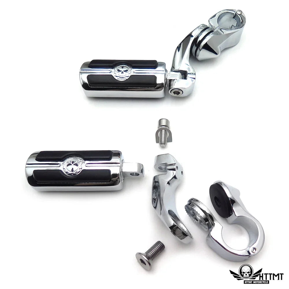 2X Gear Skull Chrome 2.5" Short Foot Peg Kit 1.25" for Harley Softail Deluxe (2005–2017)