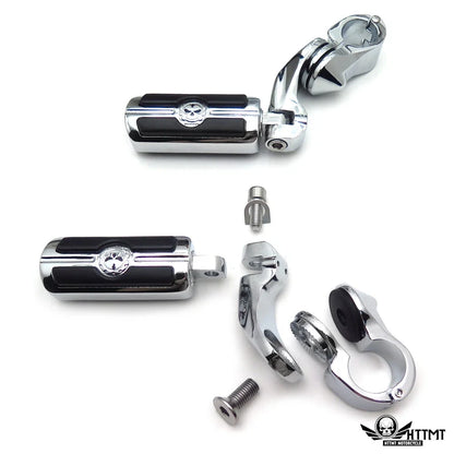 2X Gear Skull Chrome 2.5" Short Foot Peg Kit 1.25" for Harley Softail Deluxe (2005–2017)