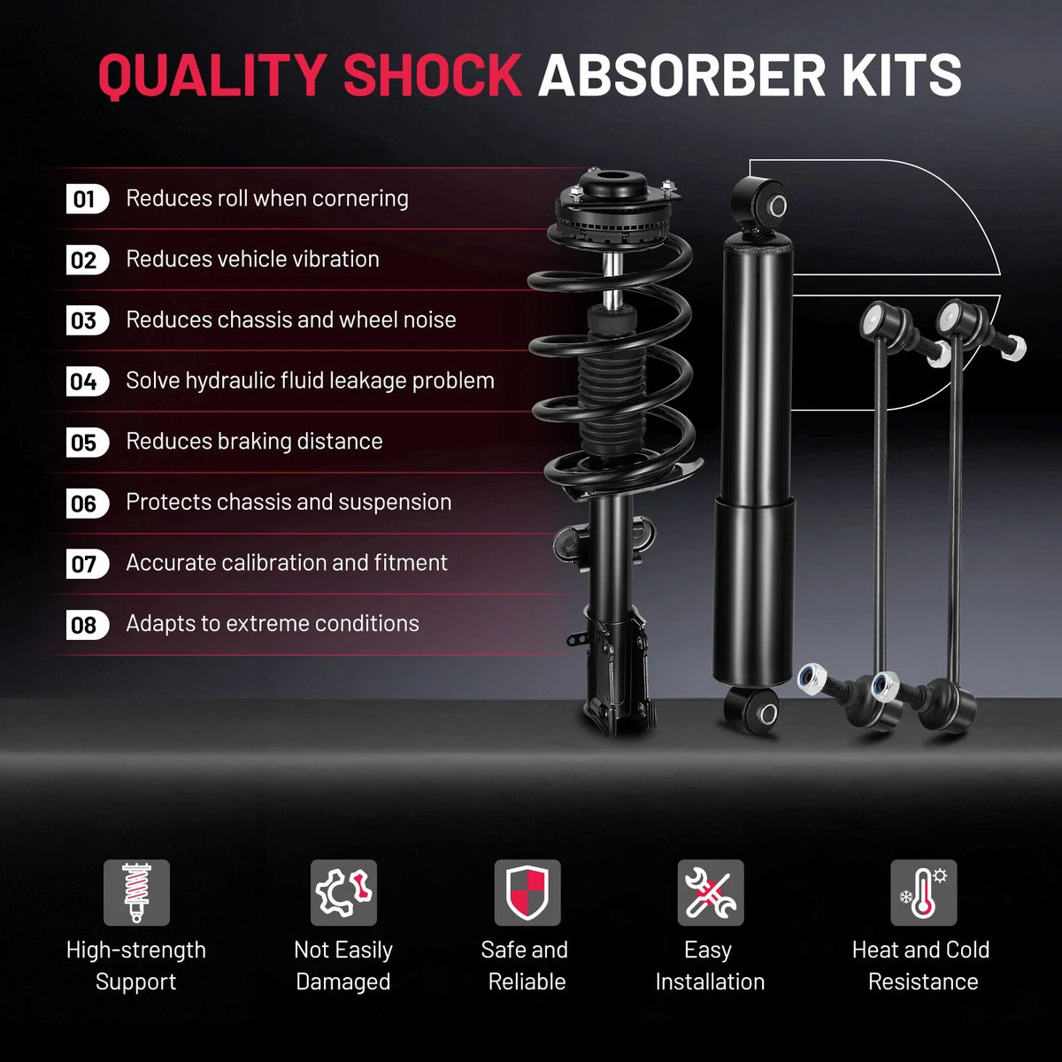 6pc Front & Rear Shock Struts with Sway Bar Links for Grand Caravan & Town & Country (2008–2020)