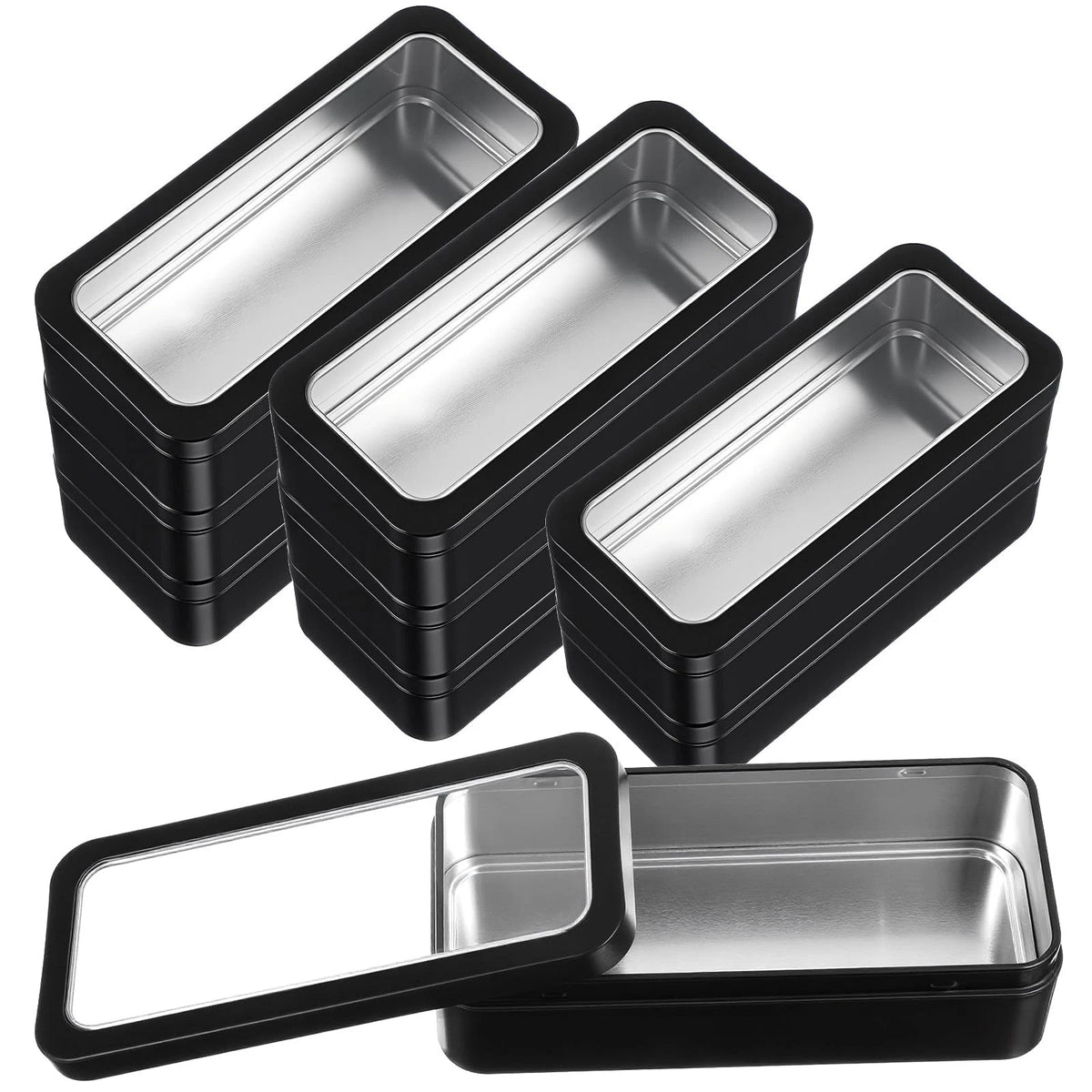 8 Pcs Rectangle Metal Tins Containers with Lids for Mini Storage (No Part Numbers)