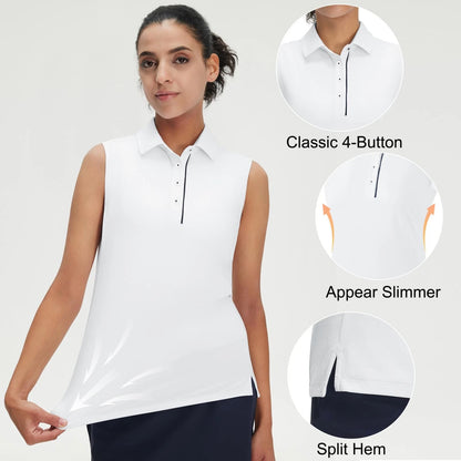 Womens Sleeveless Golf Polo Shirt with 4 Buttons for Workout & Tennis