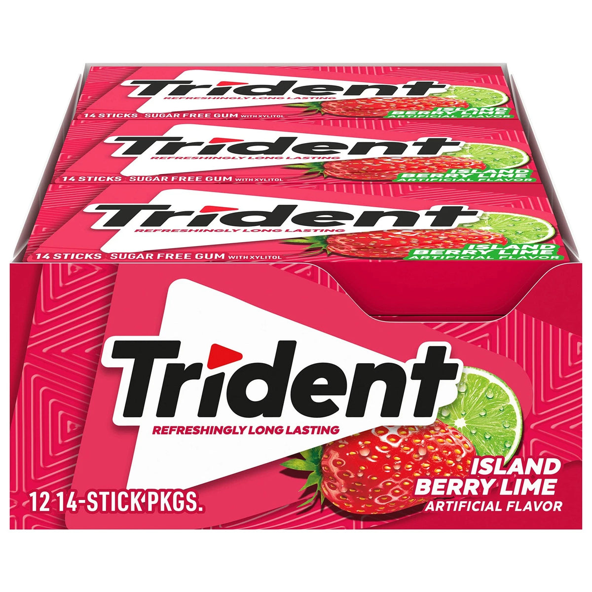 12 Packs of 14 Pieces Sugar-Free Chewing Gum for Trident Island Berry Lime