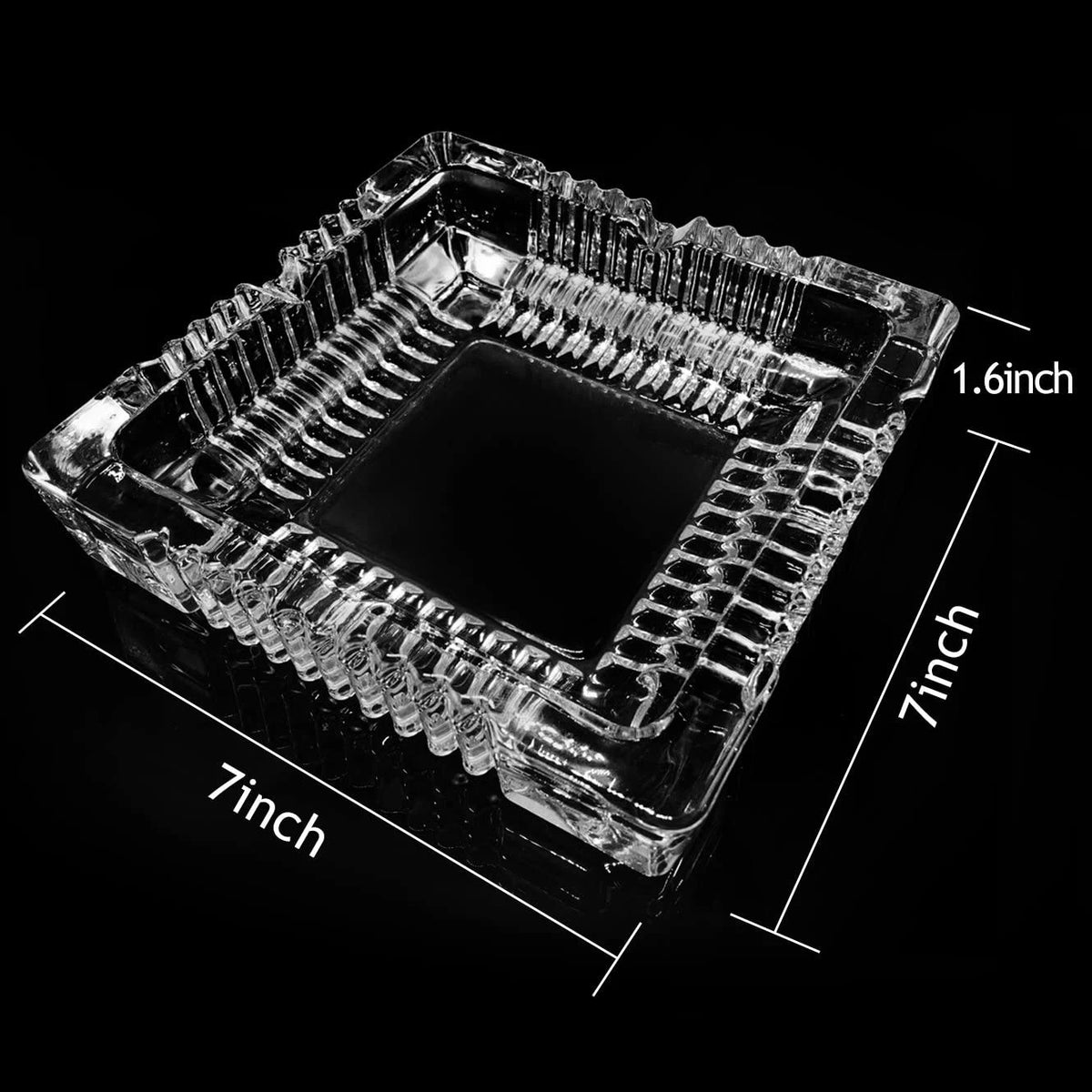 Large Glass Ashtray for Cigarette Cigar - 7x7 Inch, Clear Crystal
