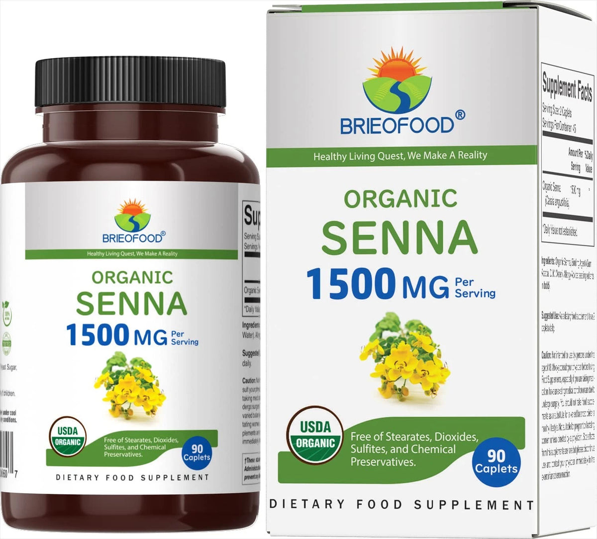 Organic Senna 1500mg for Dietary Supplement (45 Servings, Vegetarian)