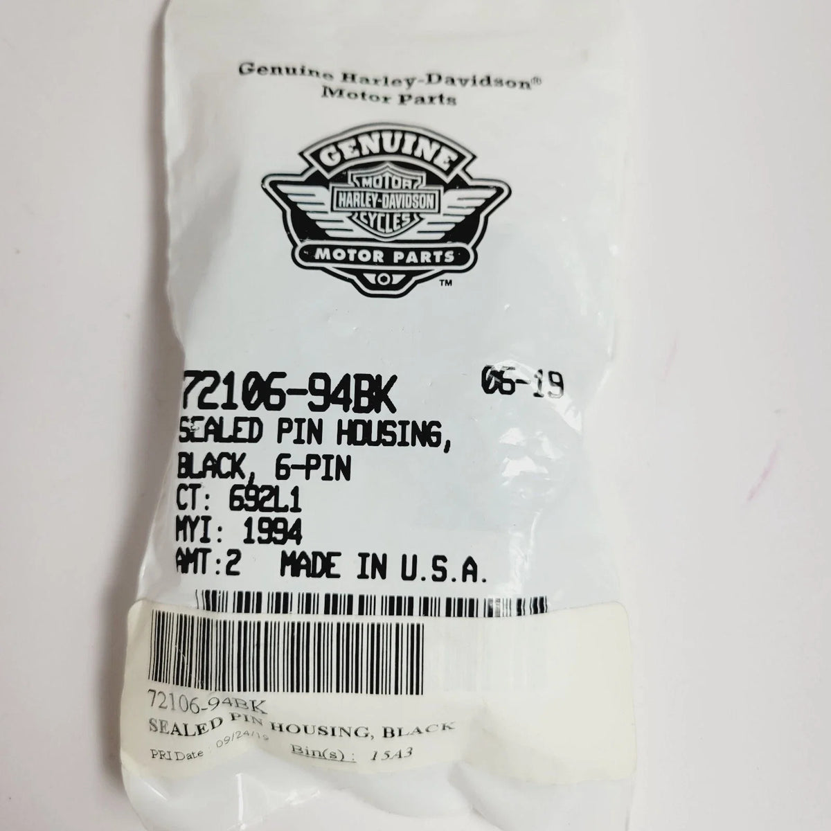 2X Sealed Pin Housing 6-Pin Black for Harley-Davidson (72106-94BK)