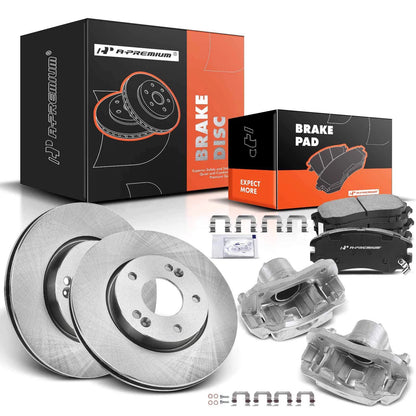 Set of 8 Front Disc Brake Rotors & Pads + Calipers for Kia Soul (2010–2011) 581012EA00, 581012EA20, 581012EA21, 581012KA000
