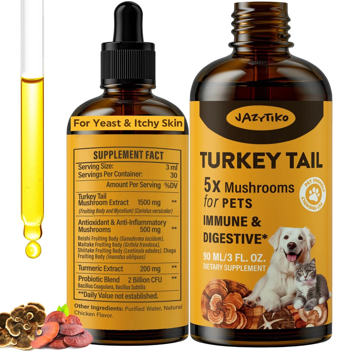 Turkey Tail Mushroom for Dogs - Yeast & Itchy Skin (3 Fl Oz)