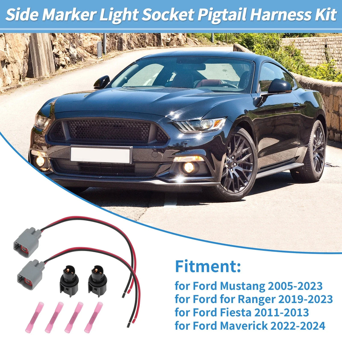 Set of 2 Side Marker Light Bulb Socket Pigtail for Ford Fiesta (2009–2019) No. 6R3Z13411BA