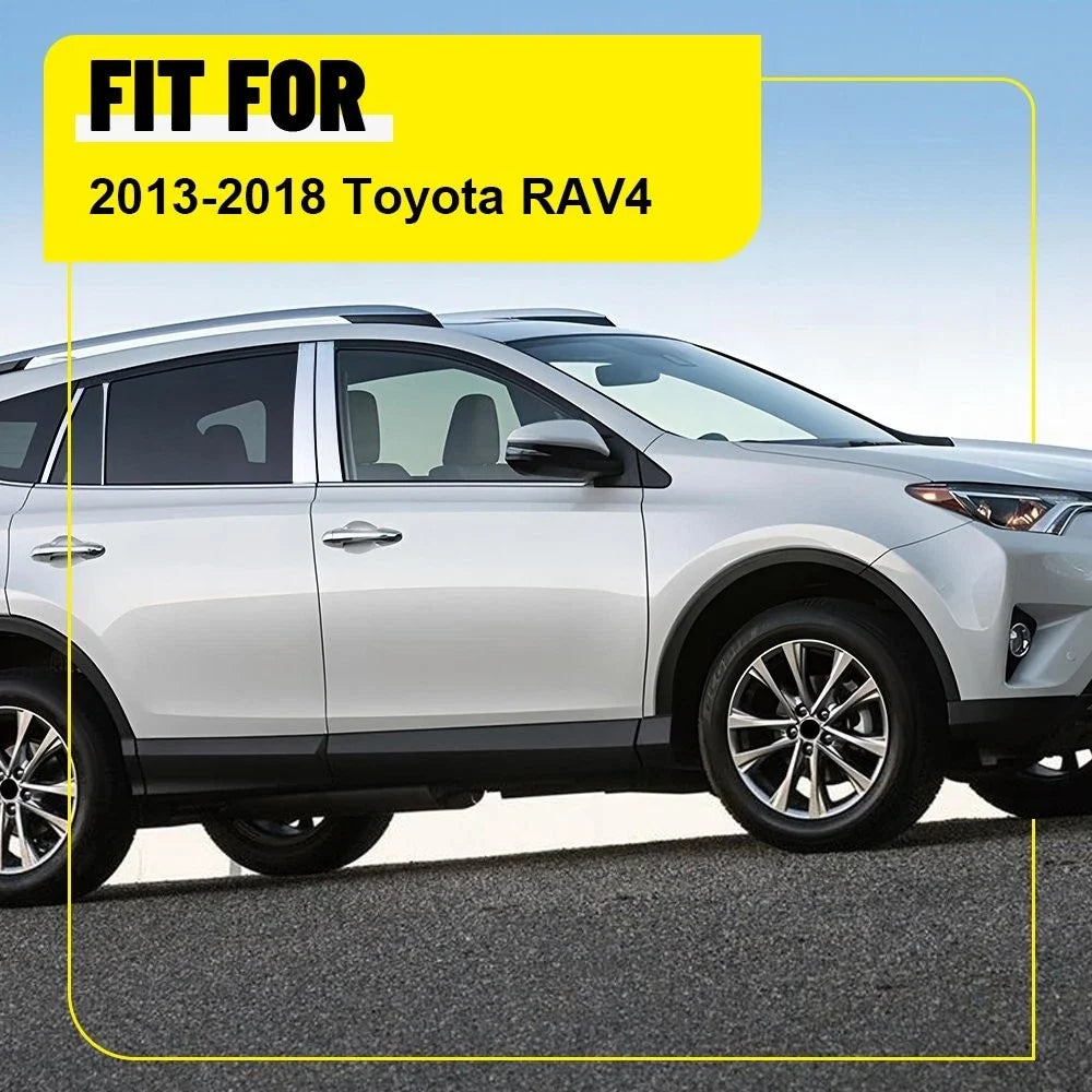 Set of 8 Chrome Exterior Window Pillar Post Trim Covers for Toyota RAV4 (2013–2018)