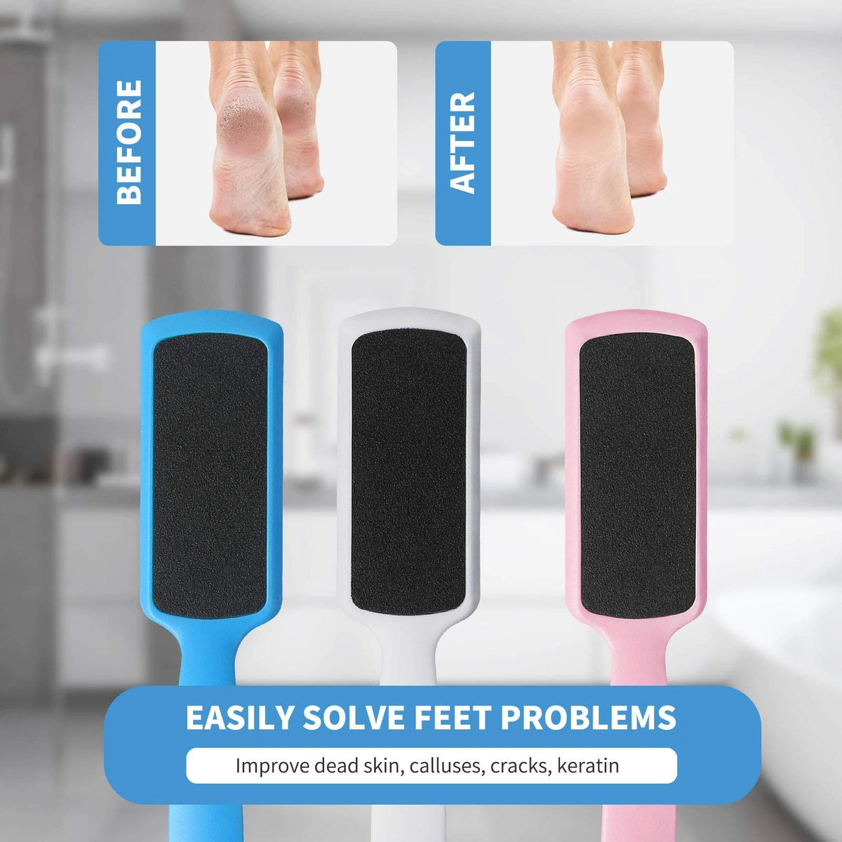 3X Pedicure Foot Files for Universal Use (1 Count Each) - Blue, White, Pink