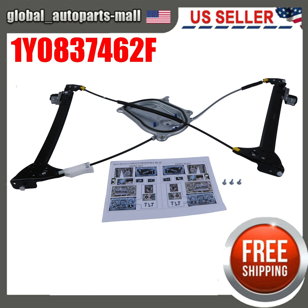 1X Front Right Window Regulator WG77Q5 for VW Beetle Convertible (2003–2010)