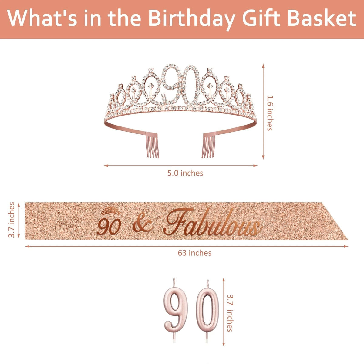 90th Birthday Decorations for Women with Rose Gold Sash