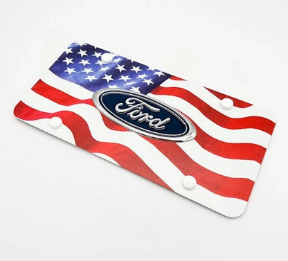 American Flag License Plate Cover Premium Color Wave for Ford Vehicles (All Years)