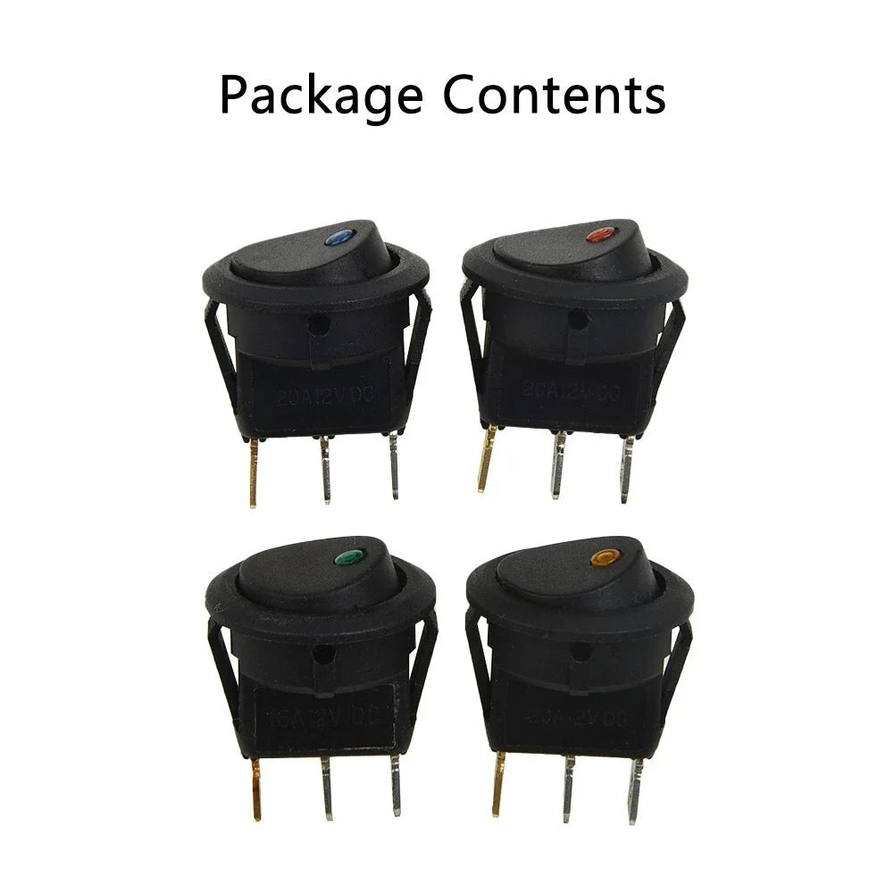 Set of 4 LED Dot Round Rocker Toggle Switches for Car Boat (DC 12V 16A)