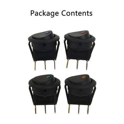 Set of 4 LED Dot Round Rocker Toggle Switches for Car Boat (DC 12V 16A)