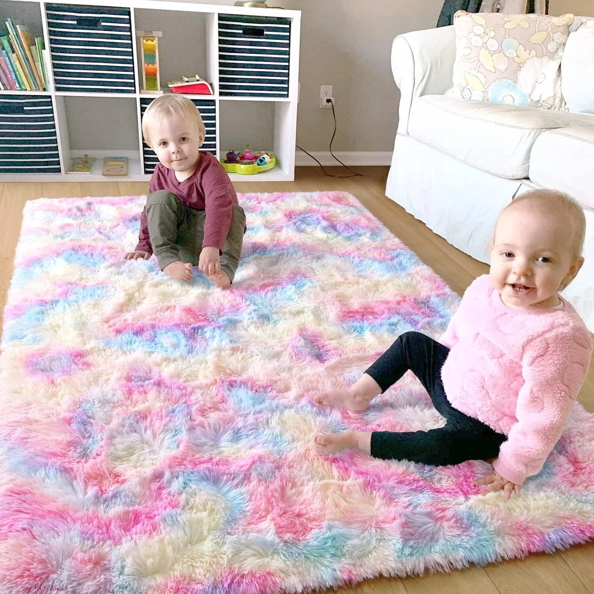 4x6 Feet Soft Fluffy Rainbow Kids Rug for Girls Bedroom Decor