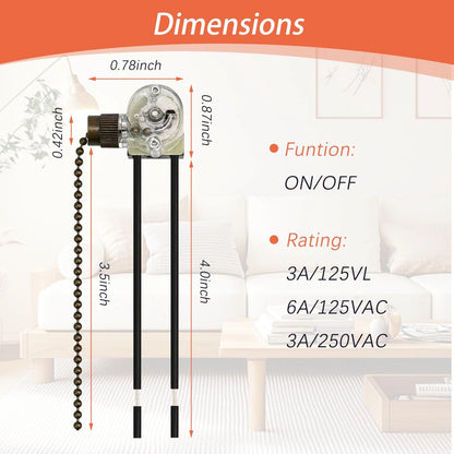 2X Fan Chain Pull Switch for Ceiling (Transparent)
