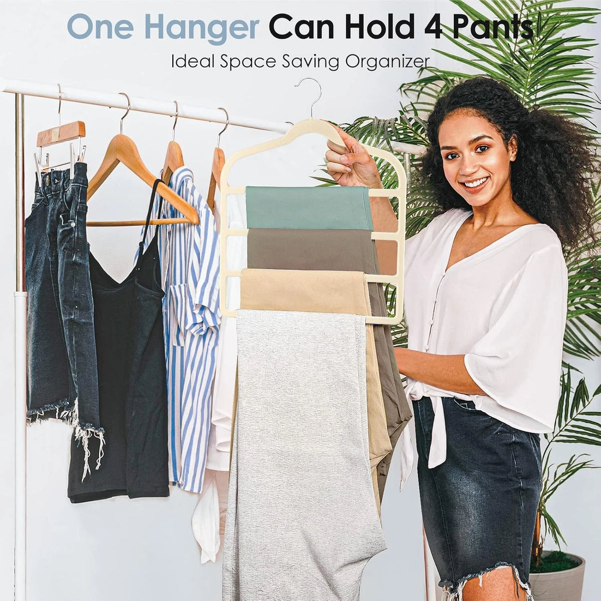 Set of 4 Velvet Non-Slip Space Saving Hangers - Beige Multi