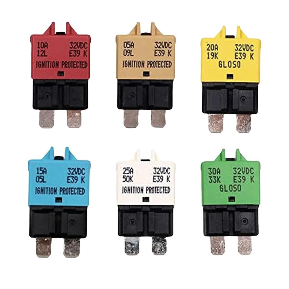Set of 6 Manual Reset Fuses for Marine RV Truck Circuit Breakers 5A 30A