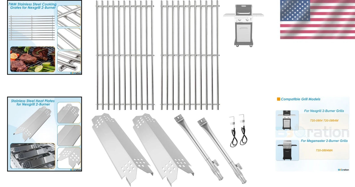 Set of 2 Stainless Steel Grill Replacement Parts for 2-Burner Grills