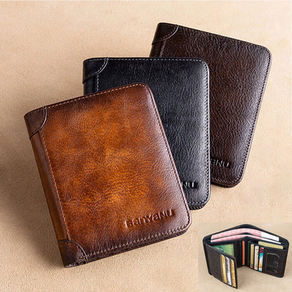 Genuine Leather RFID Bifold Wallet for Men