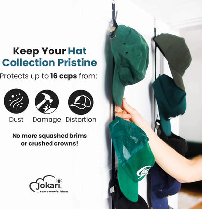 2X Over the Door Cap Rack Organizer for Baseball Hats (Holds 16 Hats)