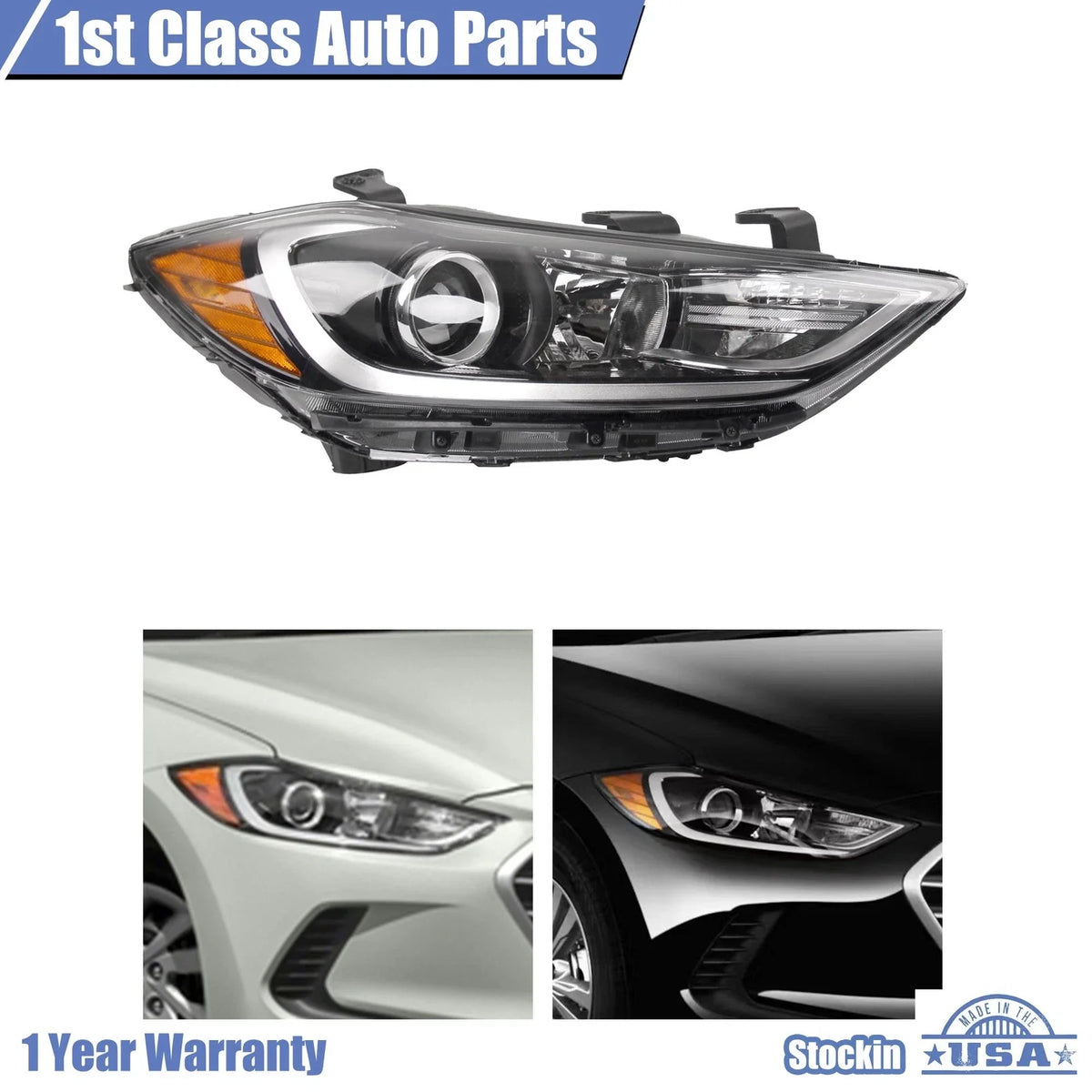 Headlight Assembly Right for Hyundai Elantra Sedan (2017–2018) HY2503206 92102F2040