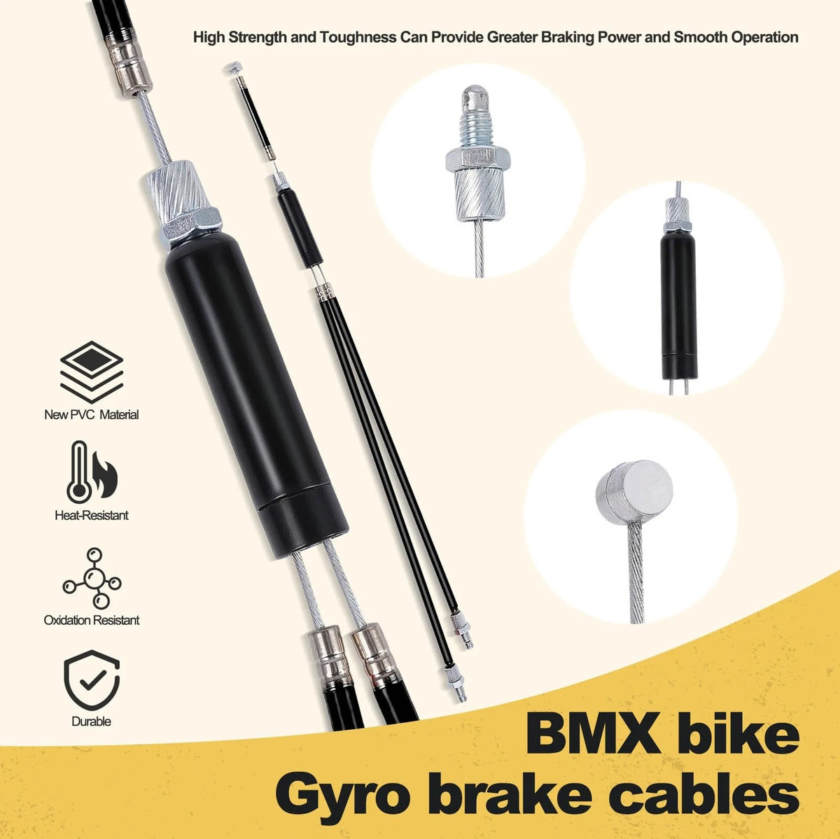 BMX Bike Gyro Brake Cables Front + Rear (Set of 2)