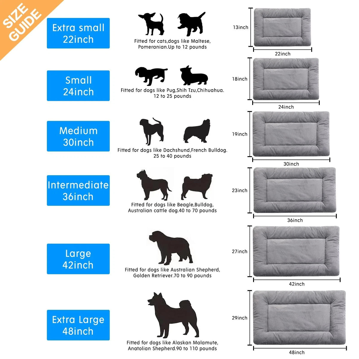 Dog Beds Crate Pad for Medium/Large Dogs (36"x23"x1") - Gray