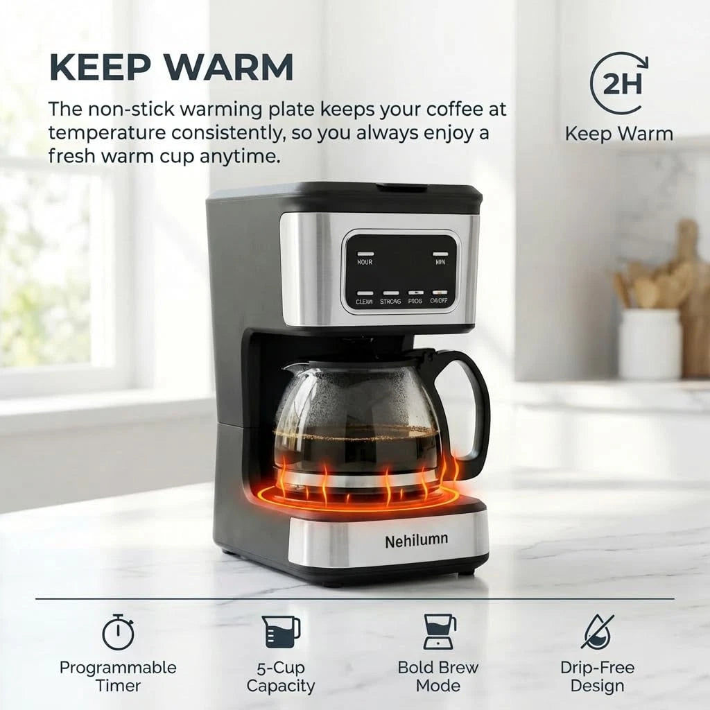 5-Cup Programmable Coffee Maker for Nehilumn