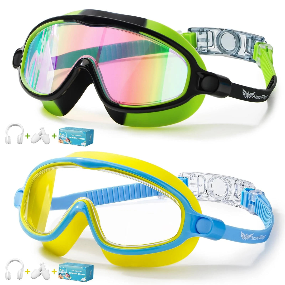 2 Pack Swim Goggles for Kids - No Leak Anti-Fog Anti-UV