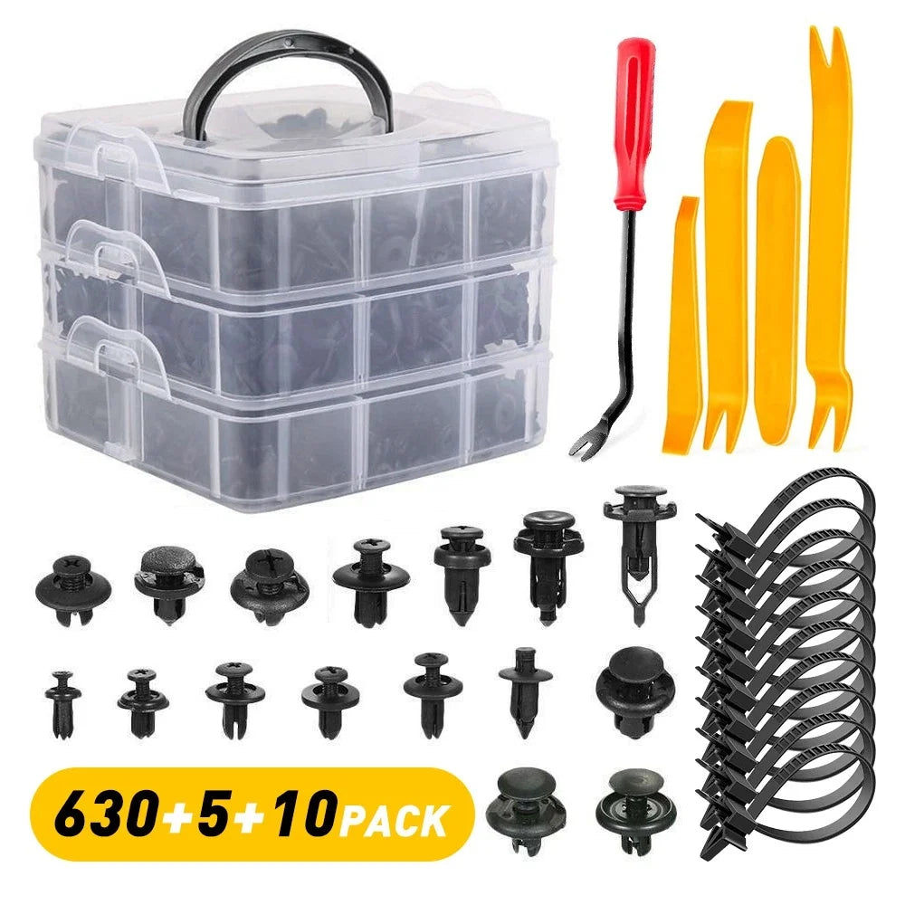 Set of 645 Car Body Plastic Fasteners for Universal Vehicles