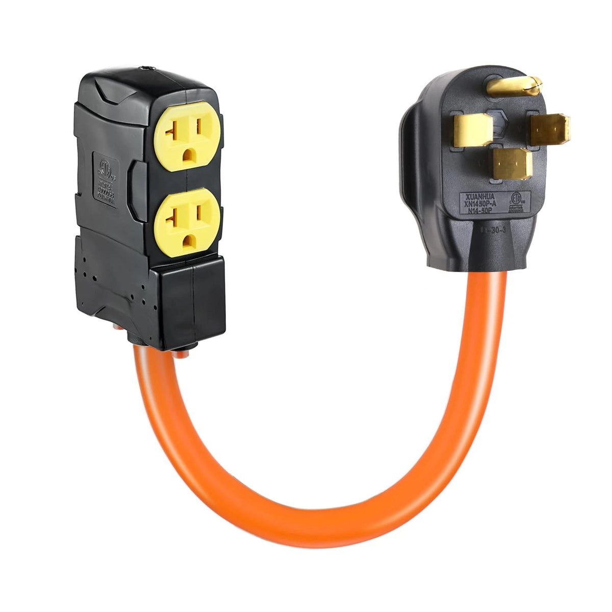 NEMA 14-50P Male to 5-20R/15R Adapter Cable (1.5FT) - Orange