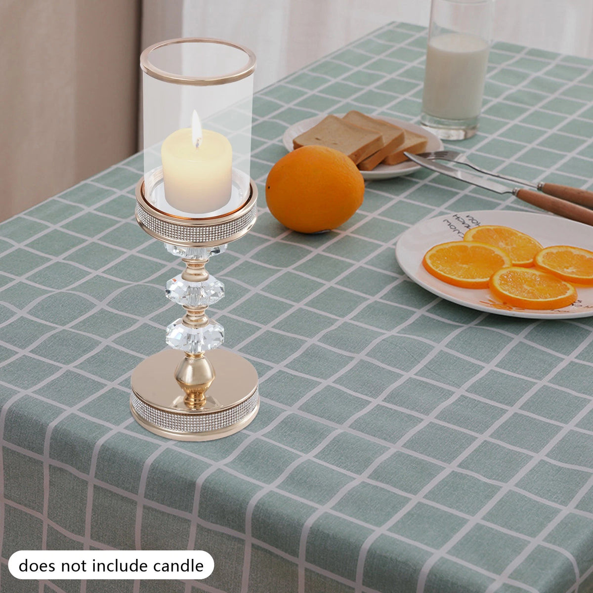 Gold Crystal Glass Dome Candle Holder with Diamond Windproof Hurricane Lantern