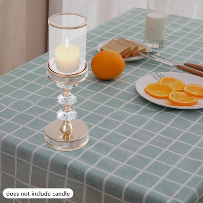 Gold Crystal Glass Dome Candle Holder with Diamond Windproof Hurricane Lantern