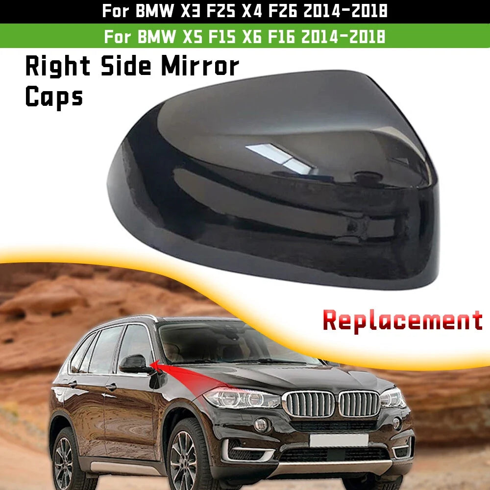 Gloss Black Side Wing Mirror Cap Right for BMW X3 X4 X5 X6 (2014–2018)