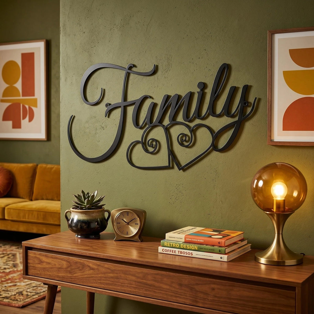 Metal Wall Art Decor for Family Sign (15.4"L x 10.6"W) - Rustic Black