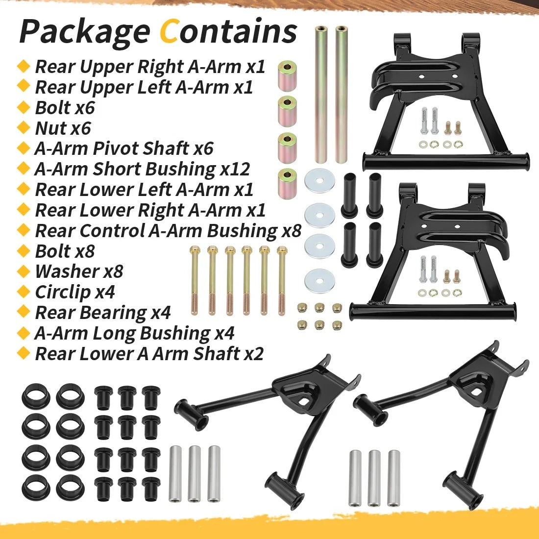 Rear Upper Lower A-Arm Kit Bushing for Polaris Sportsman 400 450 500 600 700 800 (2000–2023)