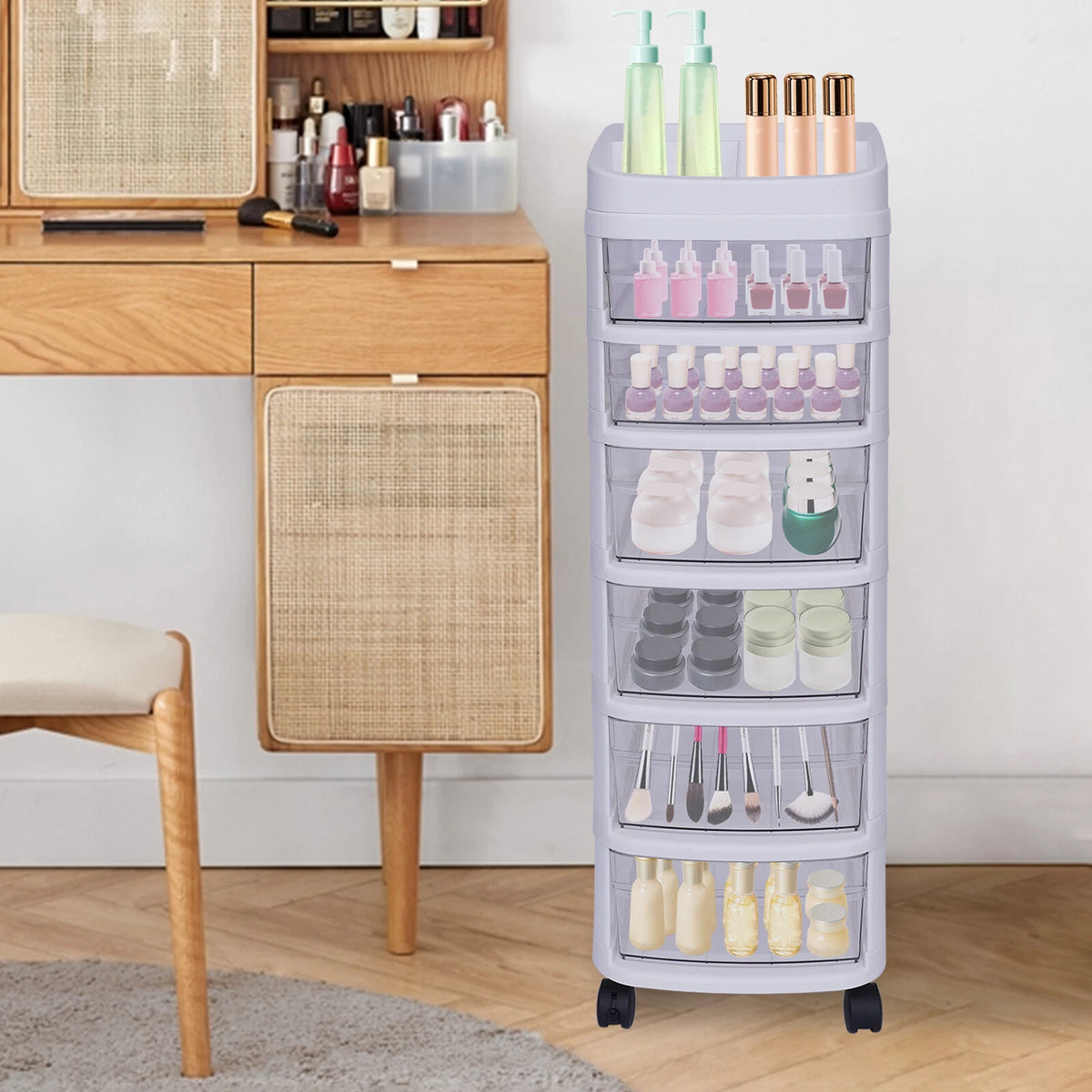 6-Layer Rolling Cart Storage Trolley for Kitchen Laundry Room