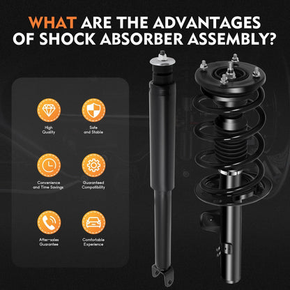 2 Complete Struts Springs & Mounts + 2 Rear Shocks for Ford Taurus (2010–2011)