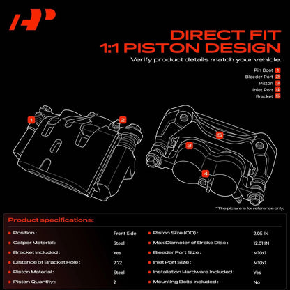 A-Premium Pair Front Brake Calipers for Mercedes Sprinter 1500 (2019–2022) - 9074212100, 9074212200