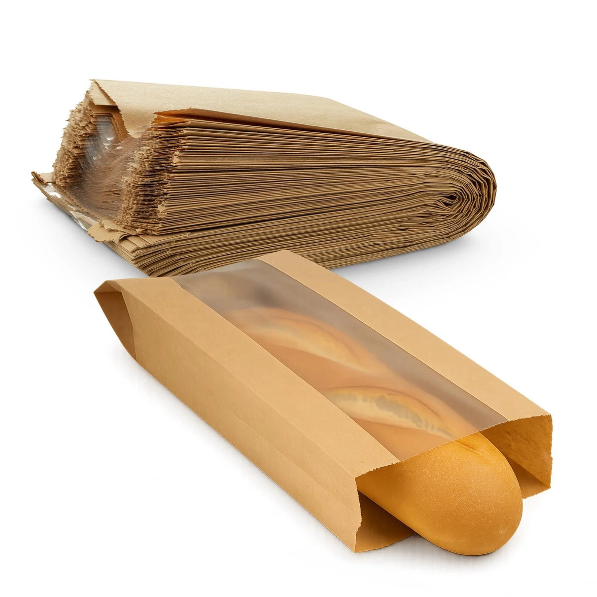 Pack of 50 Brown Bread Bags with Window 6.5" x 2" x 18"