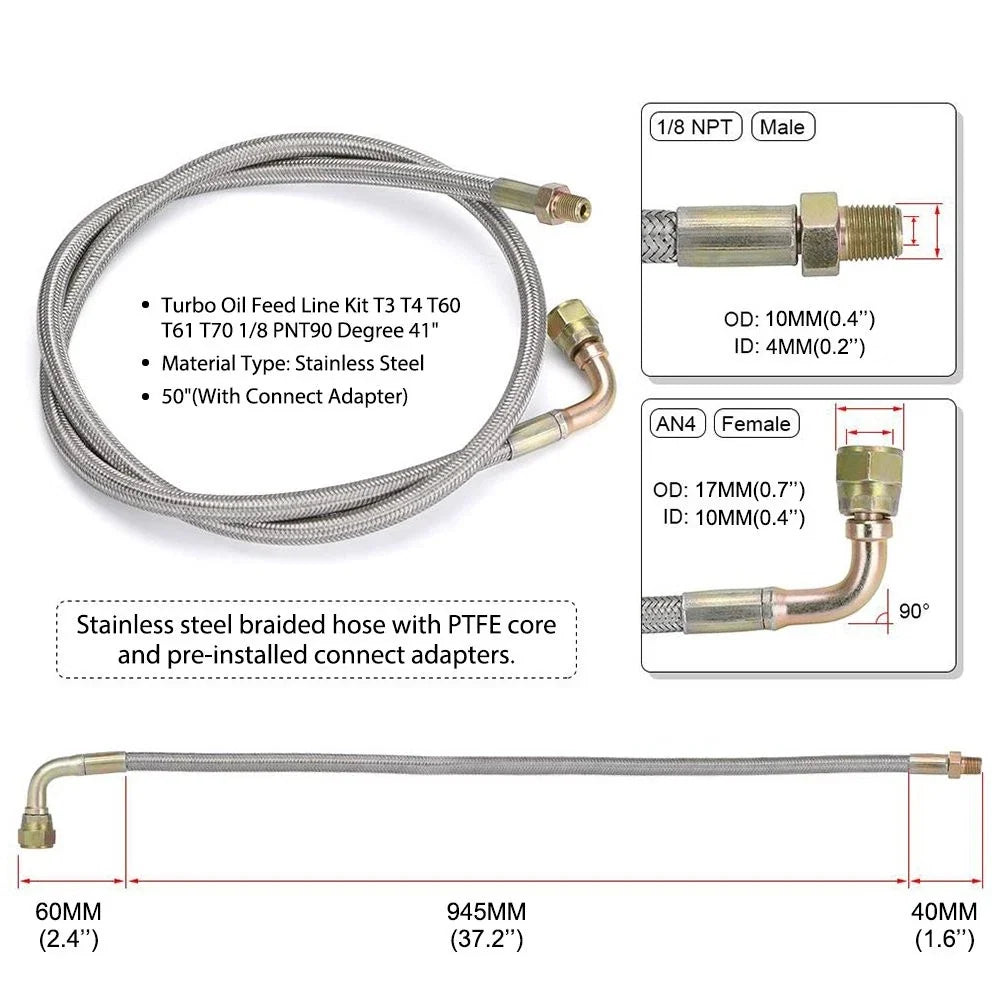 Turbo Oil Feed Line Kit for T3 T60 T4 T61 T70 Supercharged Engine (1/8 NPT)