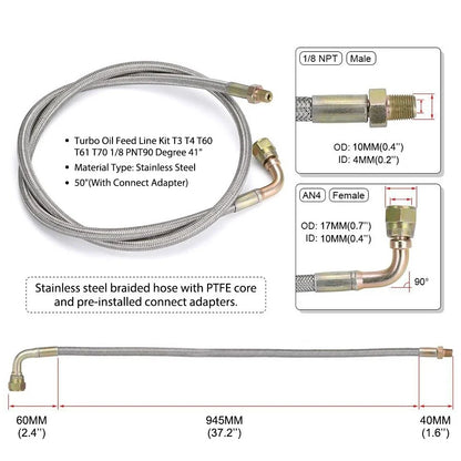 Turbo Oil Feed Line Kit for T3 T60 T4 T61 T70 Supercharged Engine (1/8 NPT)