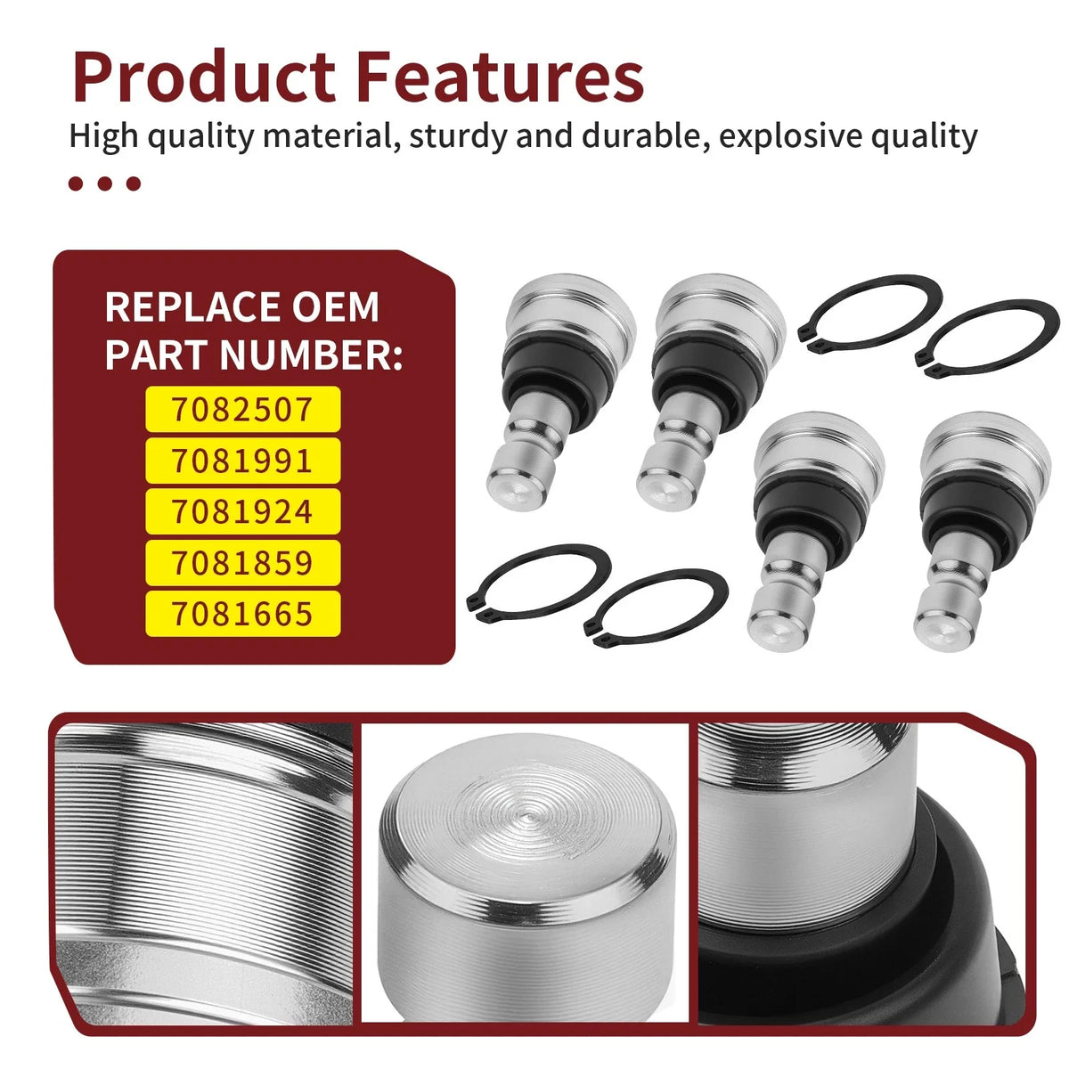 Set of 4 Upper Lower Ball Joints for Polaris (7082507, 7081991, 7081924, 7081859, 7081665)