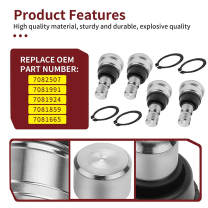 Set of 4 Upper Lower Ball Joints for Polaris (7082507, 7081991, 7081924, 7081859, 7081665)