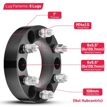 1-Inch 6x5.5 Wheel Spacers for GMC Yukon XL (2015–2021)
