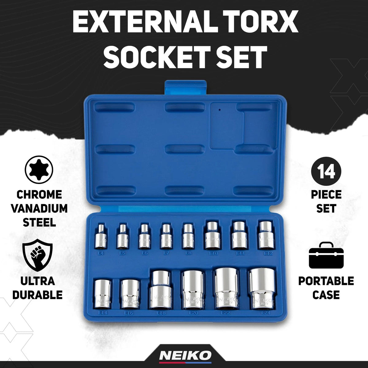 14-Piece E-Torx Socket Set for Automotive Use