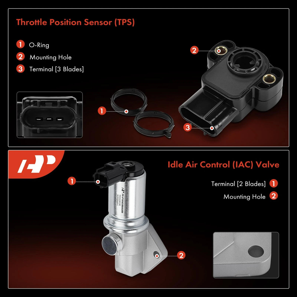 2X Idle Air Control Valve & Throttle Position Sensor Set for Ford (F50Y9F715A, F50Z9F715AB, F5OE9F715AA)