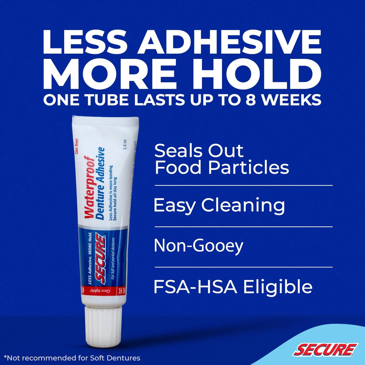 Secure Denture Adhesive Cream for Uppers, Lowers (Pack of 2) 1.4 Ounce
